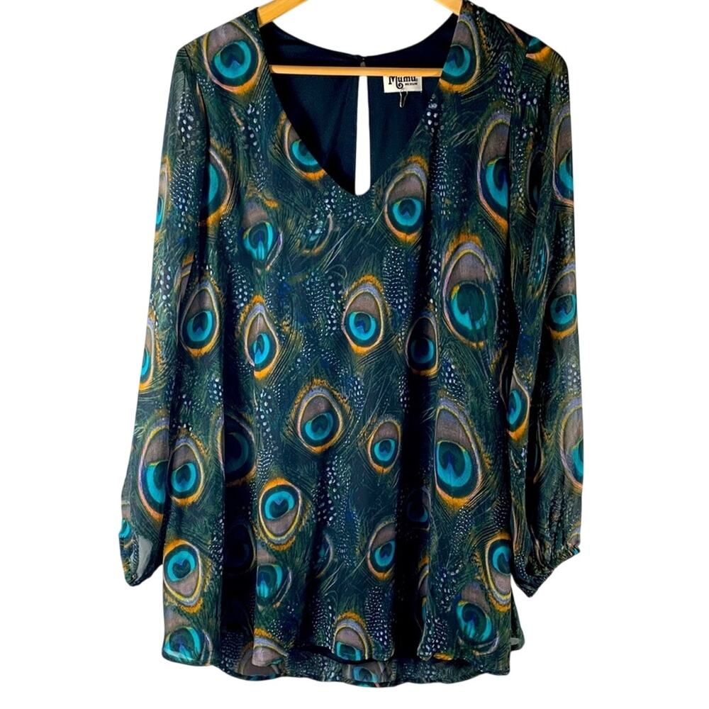 Show Me Your MuMu peacock chiffon baby doll dress, size MEDIUM